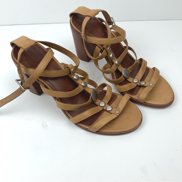 Bernardo Hannah Strappy Studded Thong Heel Sandals Tan leather Cuoio - Picture 4 of 16